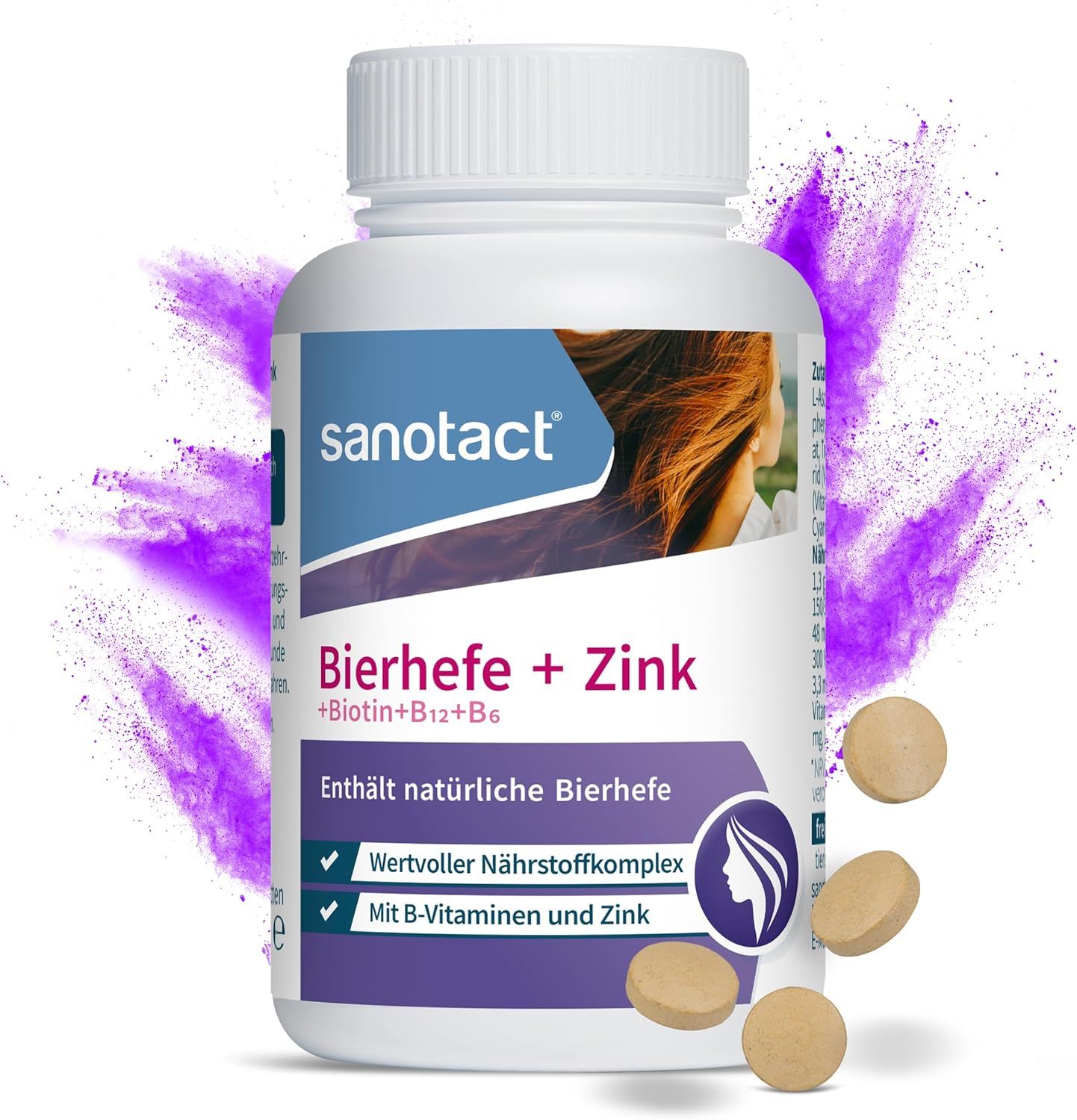 Sanotact Bierhefe + Zink Tabletten – 180 Stück | Für Haut, Haare & Nägel