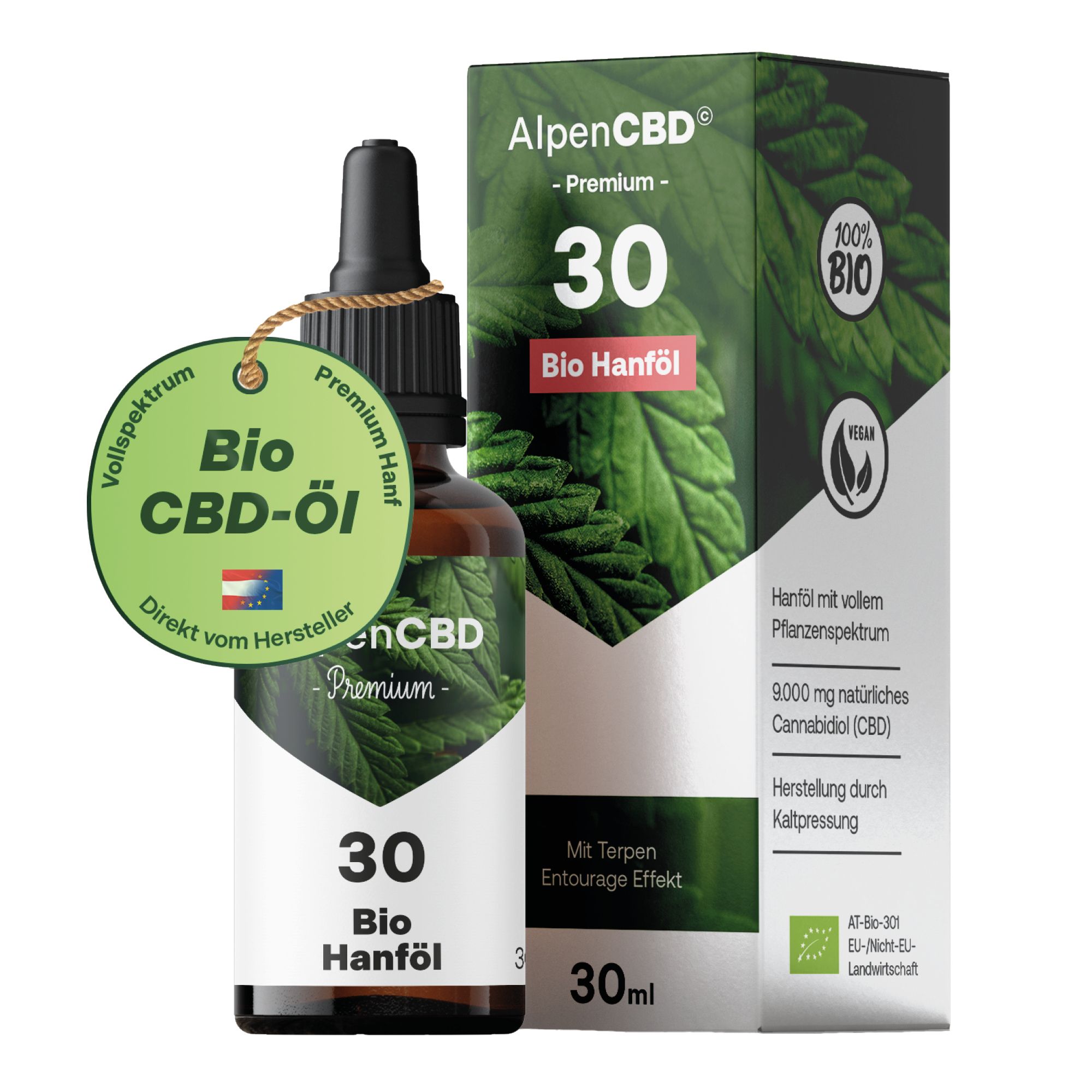 AlpenCBD 30 Bio CBD Öl - Vollspektrum CBD Hanf Tropfen mit 9.000 mg