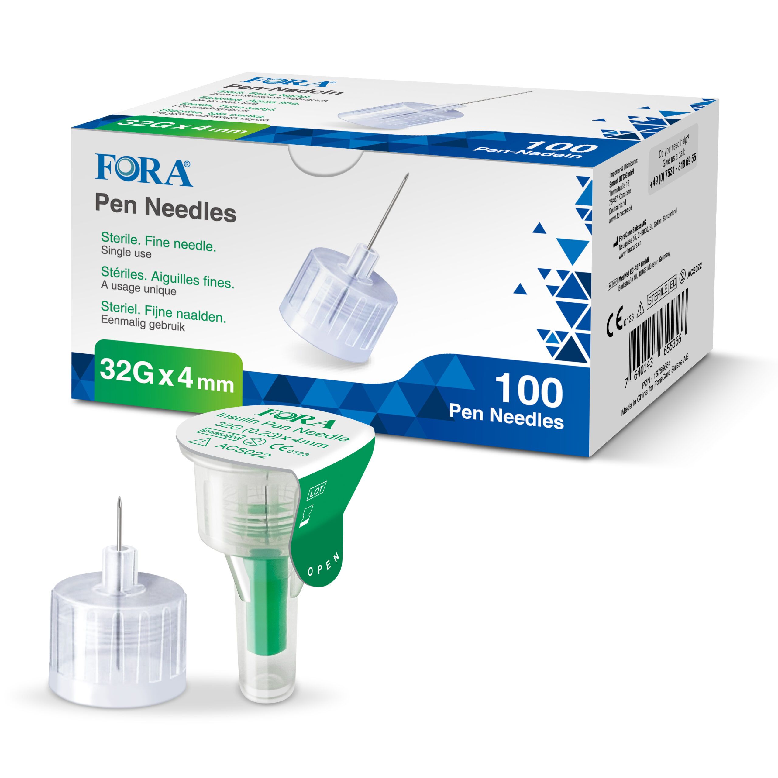 FORA Pen Nadeln 32G 4mm (100 Stück) - Insulin Pen Nadeln - Nadeln für Spritzen - The Tester