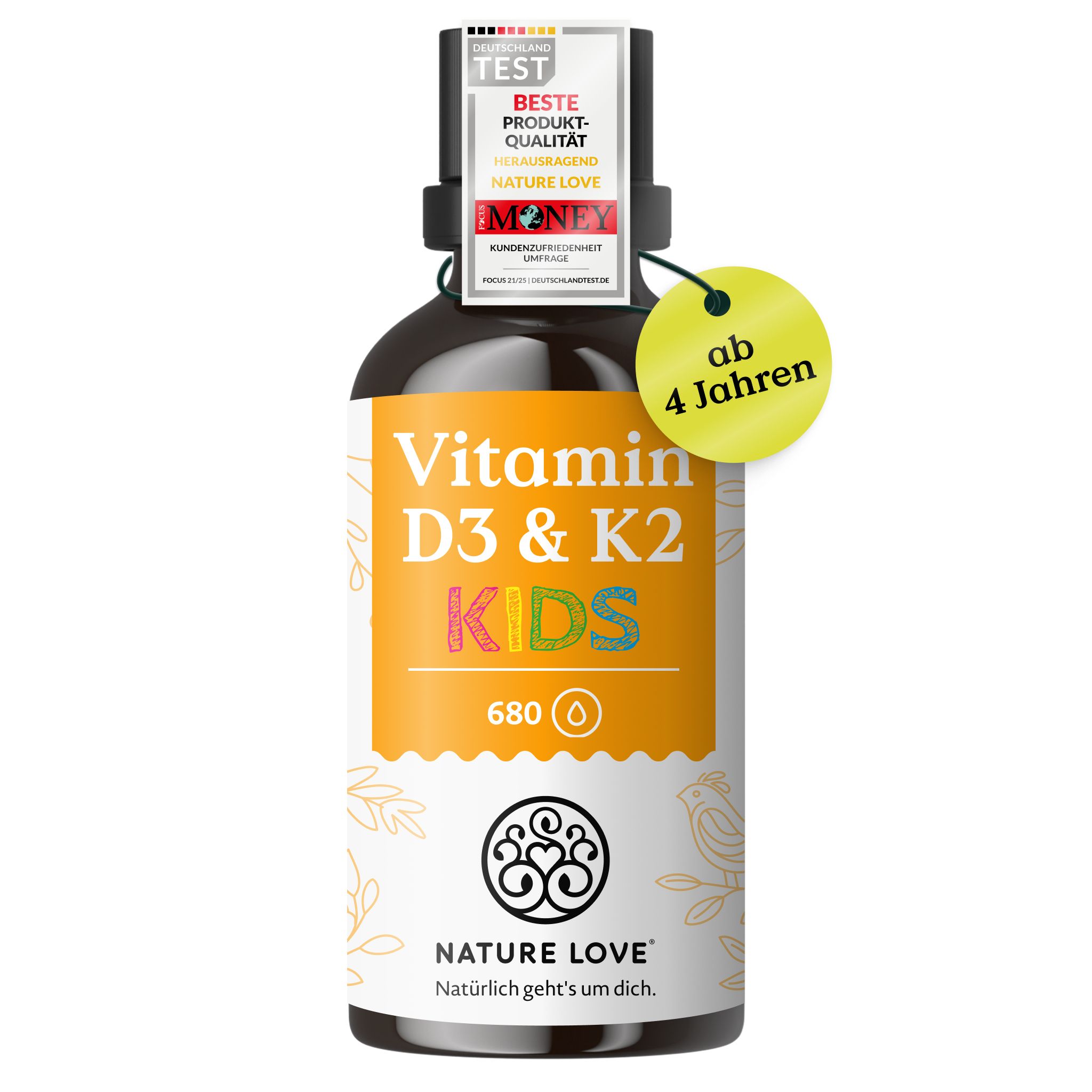 NATURE LOVE® Vitamin D3 + K2 Kinder (20ml) - 800 I.E. Vitamin D3/Tagesdosis - optimal für kids
