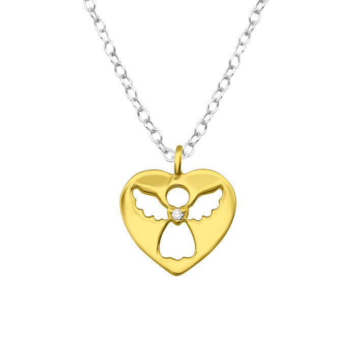 Kinder Halskette Engel Angel Herz gold-farbe strass 925er Silber Taufe Geschenk Taufkette