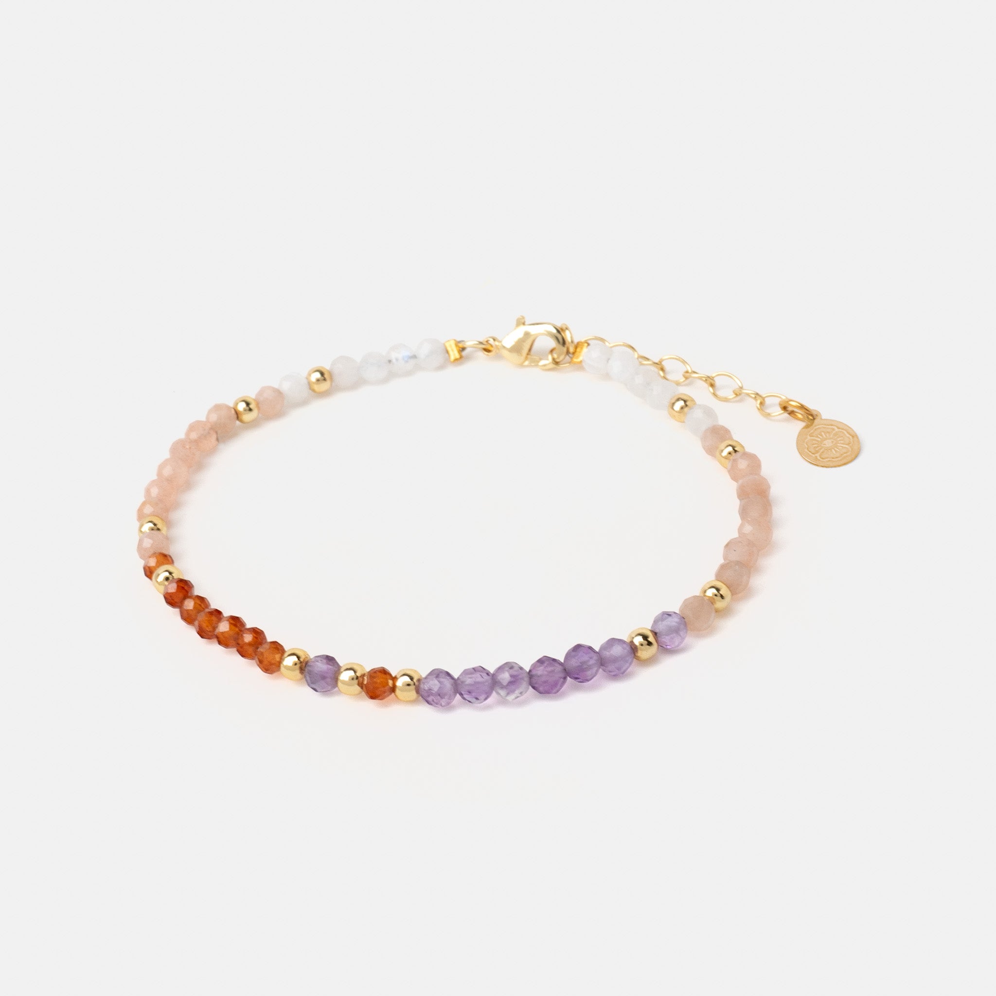 Armband Céleste mit Mondstein, Sonnenstein, Amethyst und Granat