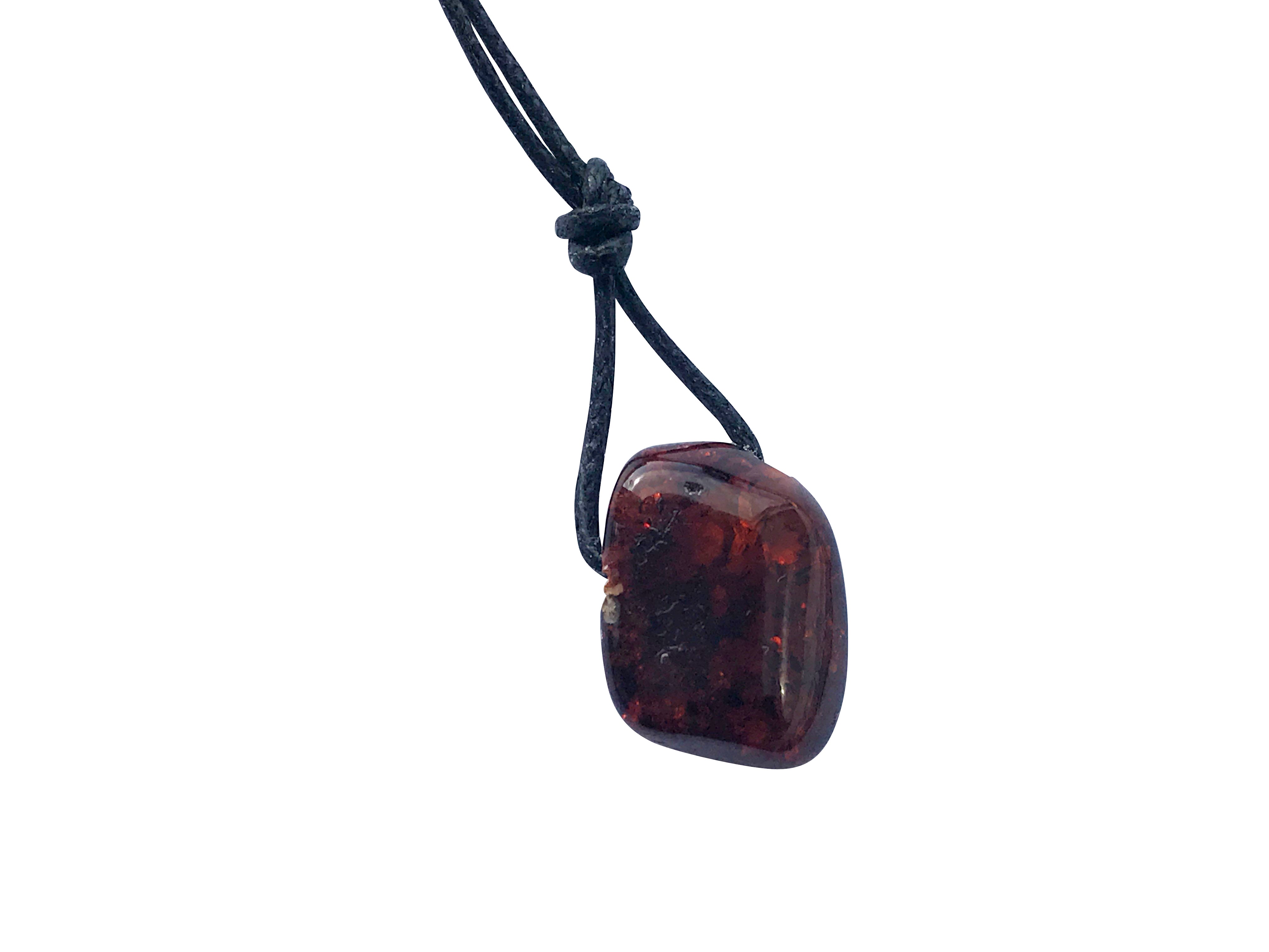 Bernstein Anhänger Amulett MINI mit Band - cognac