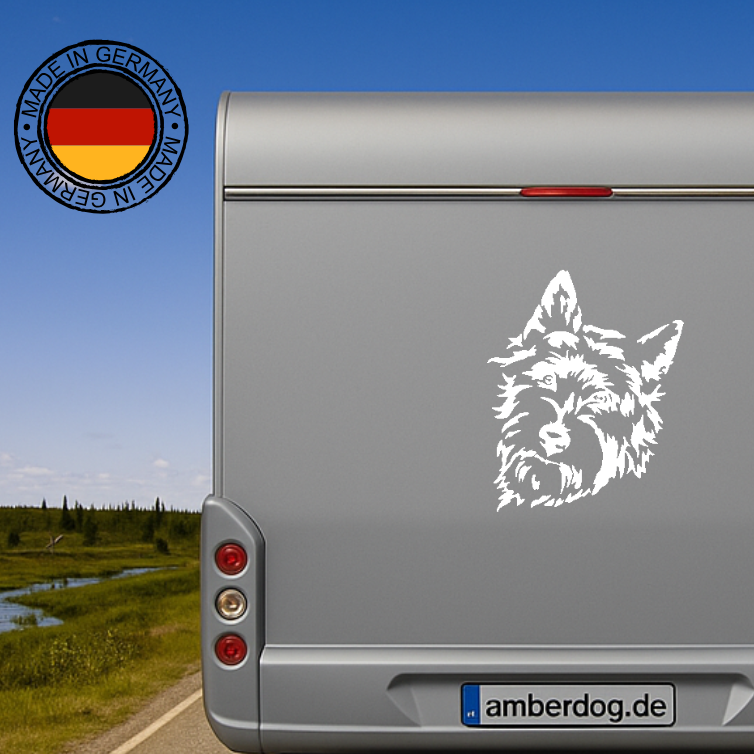 Cairn Terrier Kopf Wohnmobil Aufkleber I Wandtattoo - H50cm / Weiß