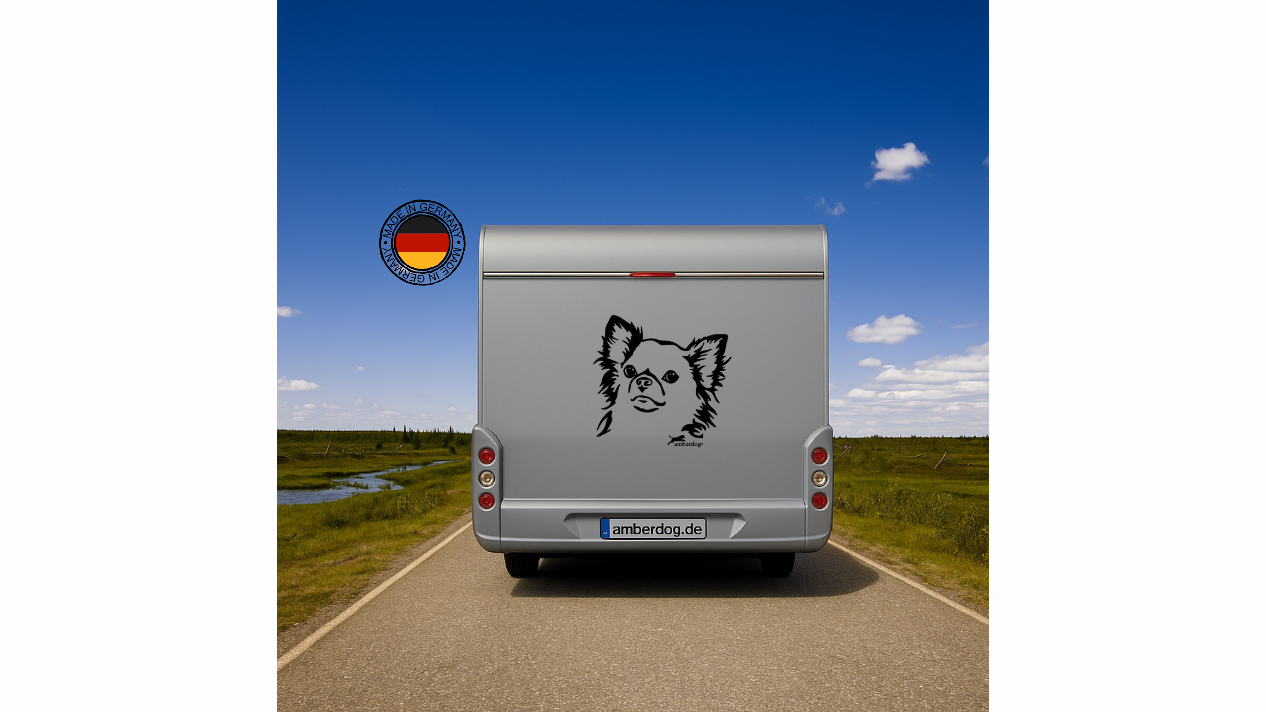 Chihuahua Langhaar Kopf Auto Aufkleber l Wandtattoo - H30cm / Weiß