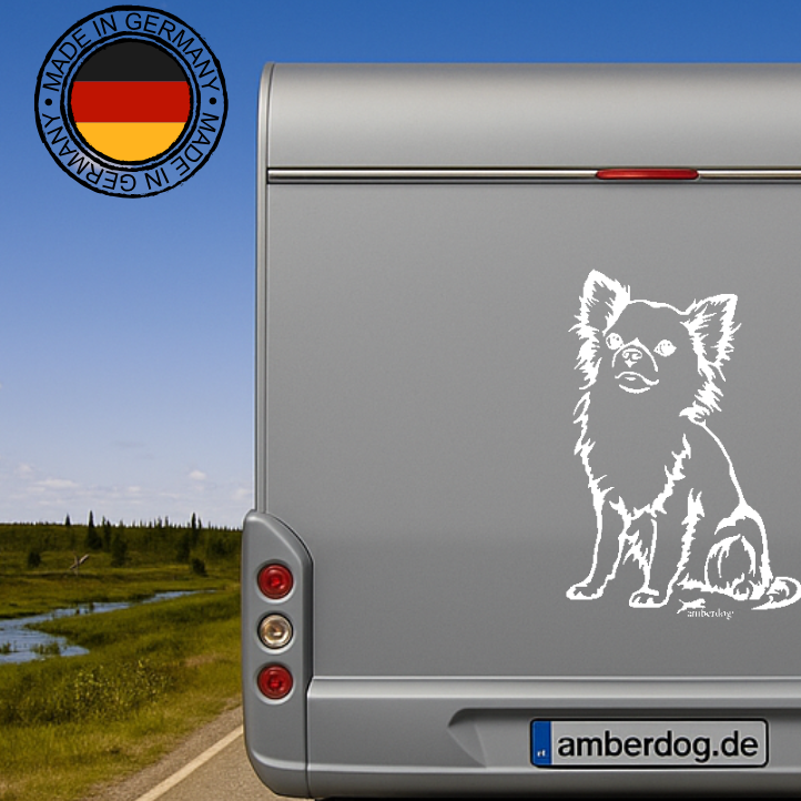 Chihuahua Langhaar Aufkleber & Wandtattoo | Auto, Wohnmobil, Fenster - H20cm / Schwarz