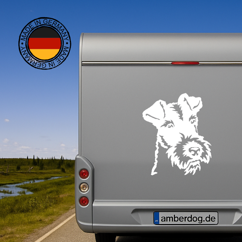 Foxterrier Rauhaar Kopf Auto Wohnmobil Aufkleber I Wandtattoo - H50cm / Weiß