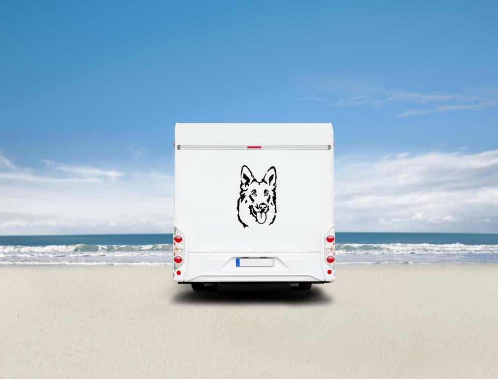 Deutscher Schäferhund Kopf Silhouette Wohnmobil Aufkleber l Wandtattoo - H50cm / Weiß