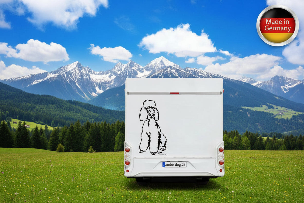 Pudel Großpudel Königspudel Auto Wohnmobil Aufkleber l Wandtattoo - Weiß / H20 cm