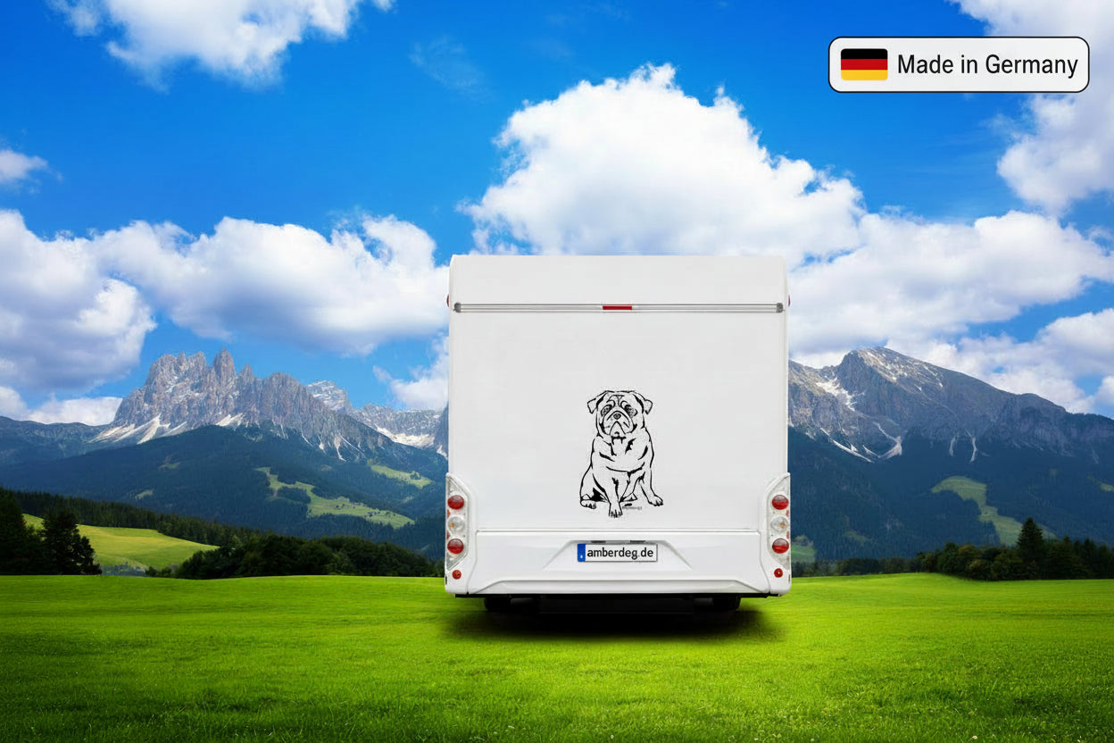 Mops Auto Wohnmobil Aufkleber I Wandtattoo - Weiß / H50 cm