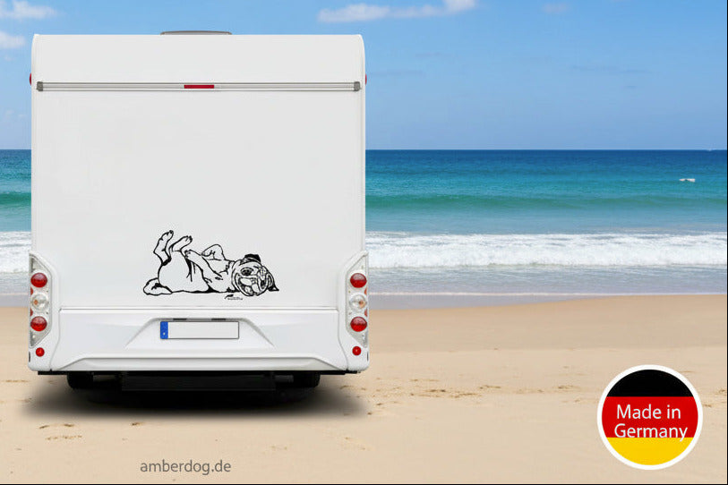 Mops Aufkleber verspielt – Auto & Wohnmobil Wandtattoo | amberdog® - H20cm / Weiß