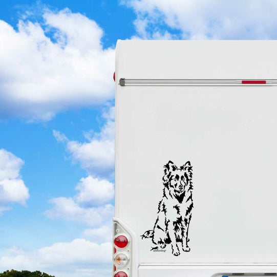 Mudi Aufkleber & Wandtattoo | Ganzkörper-Motiv Auto, Wohnmobil, Fenster - H50cm / Weiß