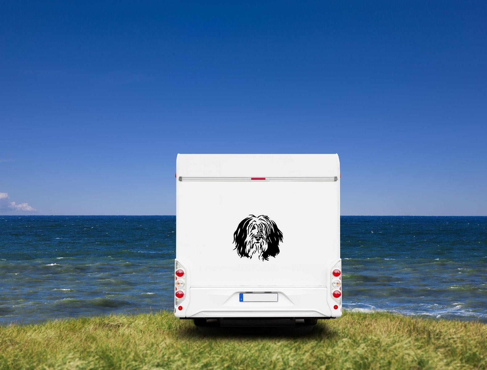 Polski Owczarek Nizinny PON Kopf Wohnmobil Aufkleber l Wandtattoo - H30cm / Weiß