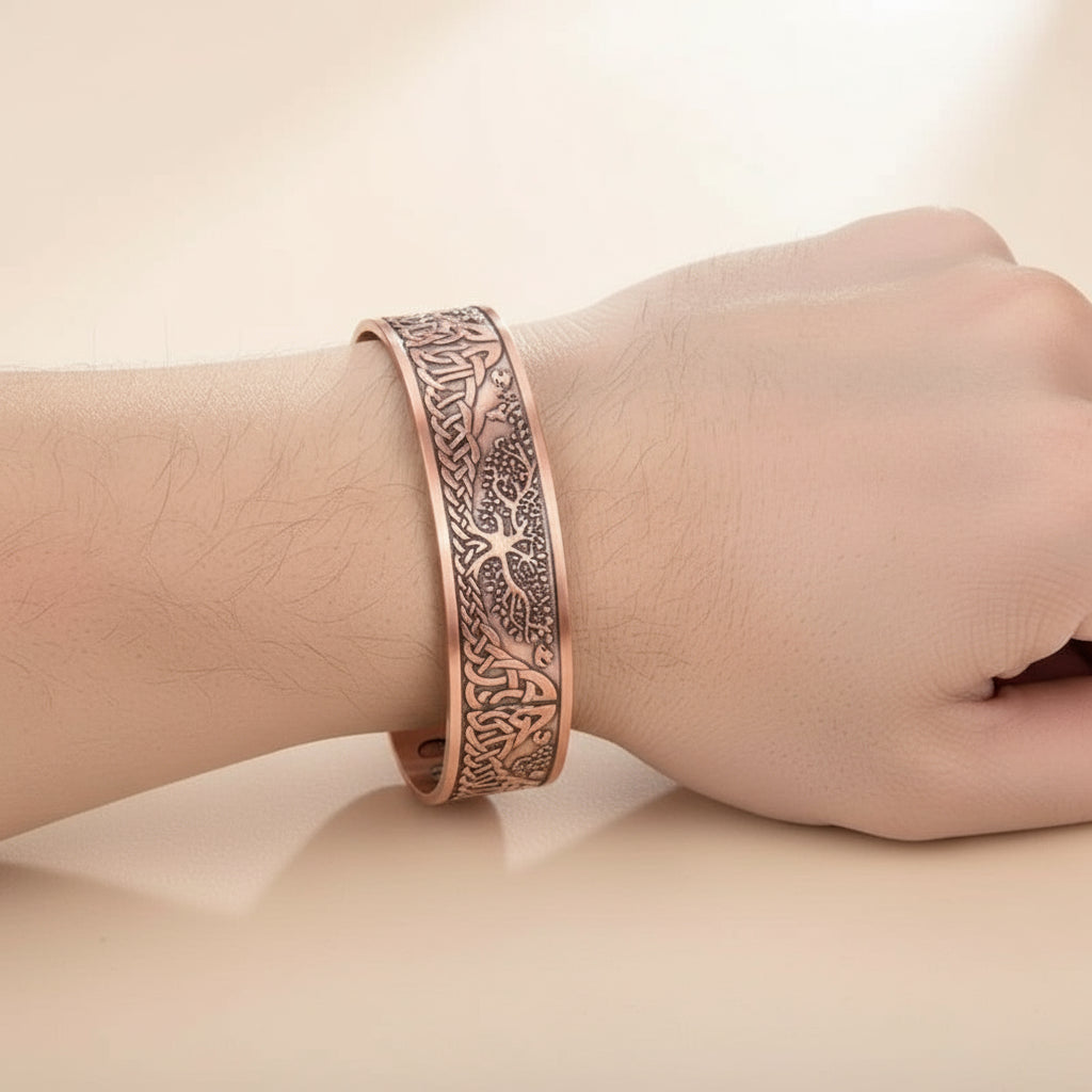 Herren Kupfer Armreif mit Magneten Lebensbaum mit keltischen Knoten