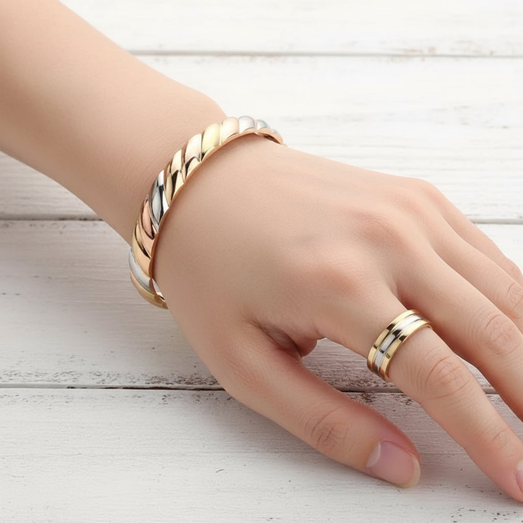 Kupferschmuck Armband & Ring Set mit Magneten dreifarbig