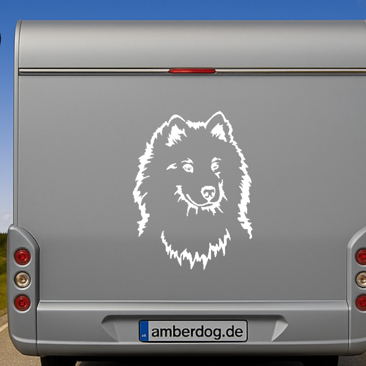 Samojede Aufkleber Kopf & Wandtattoo | Auto, Wohnmobil, Fenster - H30cm / Weiß