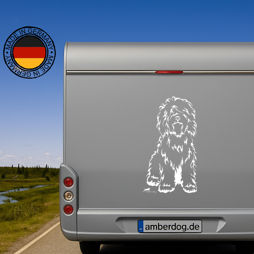 Schapendoes Aufkleber & Wandtattoo | Ganzkörper-Motiv Auto, Wohnmobil, Fenster - H50cm / Weiß