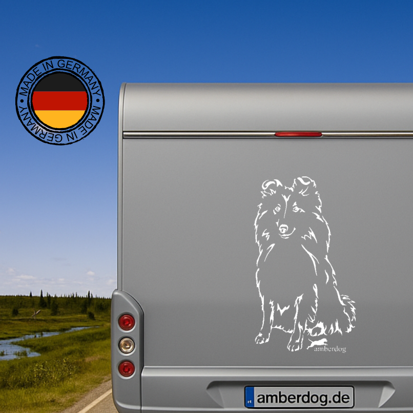 Sheltie Aufkleber & Wandtattoo | Ganzkörper-Motiv Auto, Wohnmobil, Fenster - H20cm / Weiß