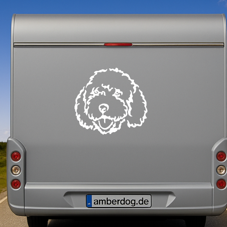 Spanischer Wasserhund Kopf Silhouette Auto Wohnmobil Aufkleber I Wandtattoo - H20cm / Weiß