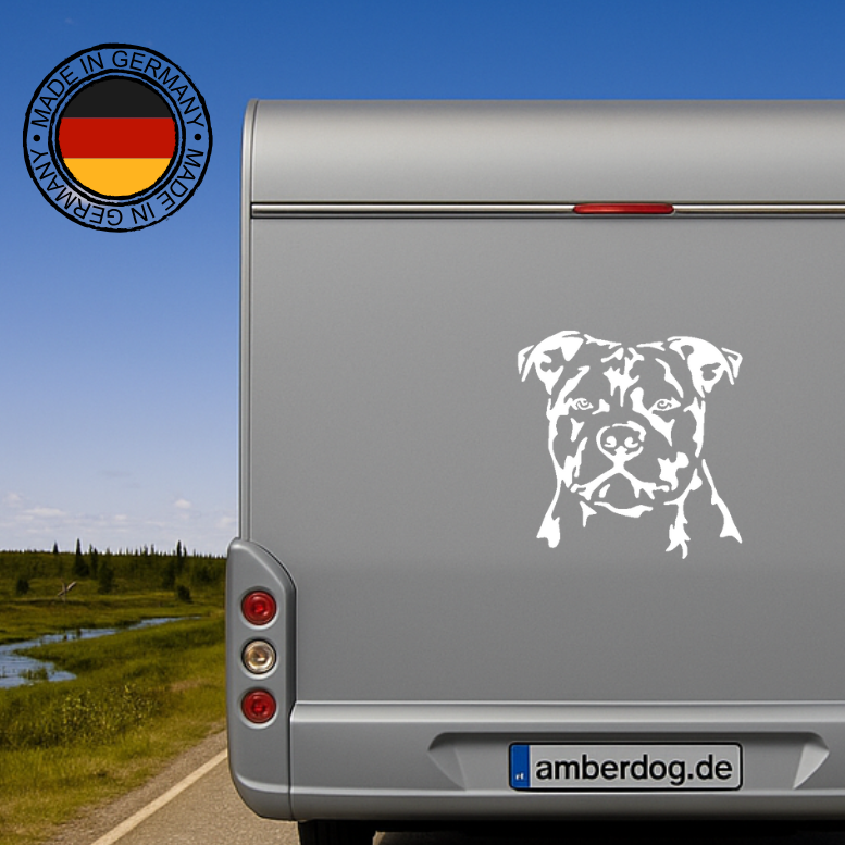 Staffordshire Bullterrier Kopf Auto Wohnmobil Aufkleber I Wandtattoo - H50cm / Weiß