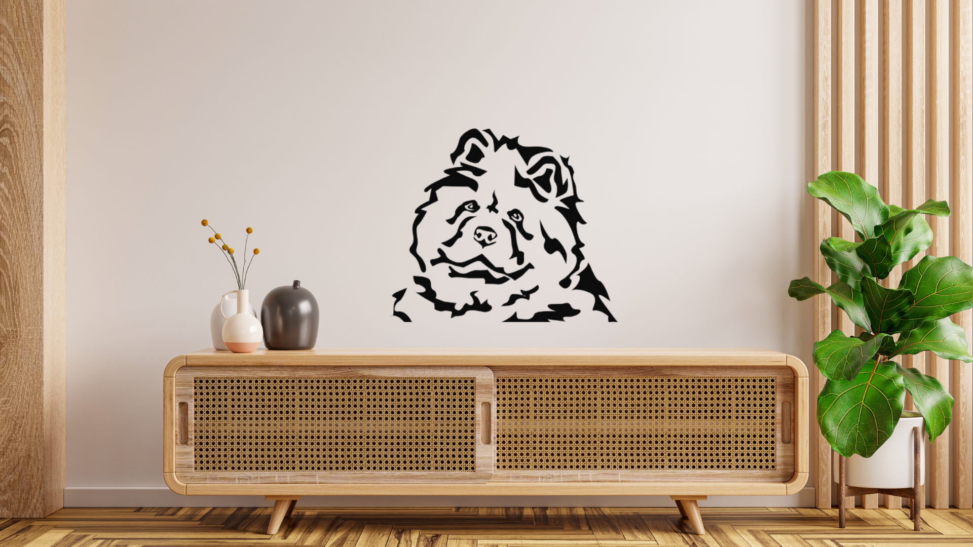 Chow Chow Langhaar Kopf Autoaufkleber l Wandtattoo - H50cm / Weiß