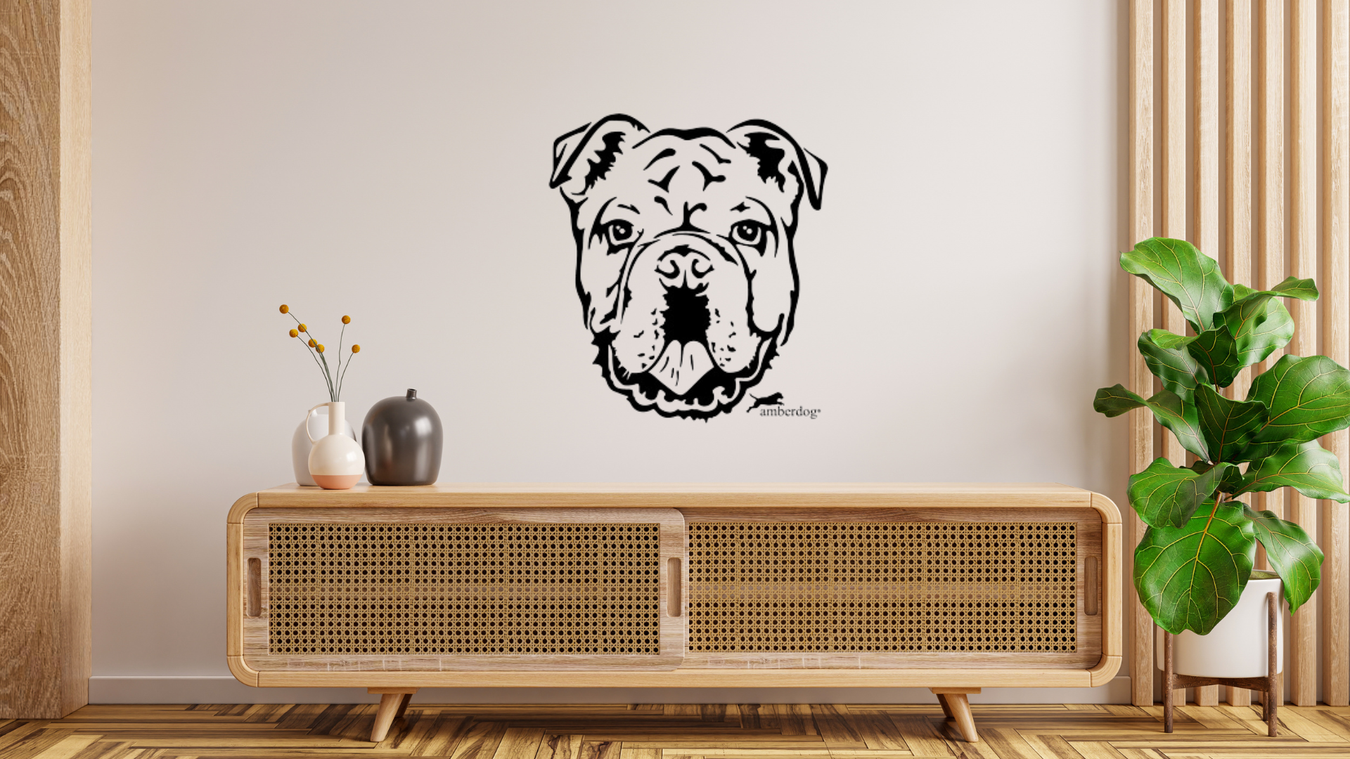 Englische Bulldogge Kopf Autoaufkleber l Wandtattoo - H30cm / Weiß