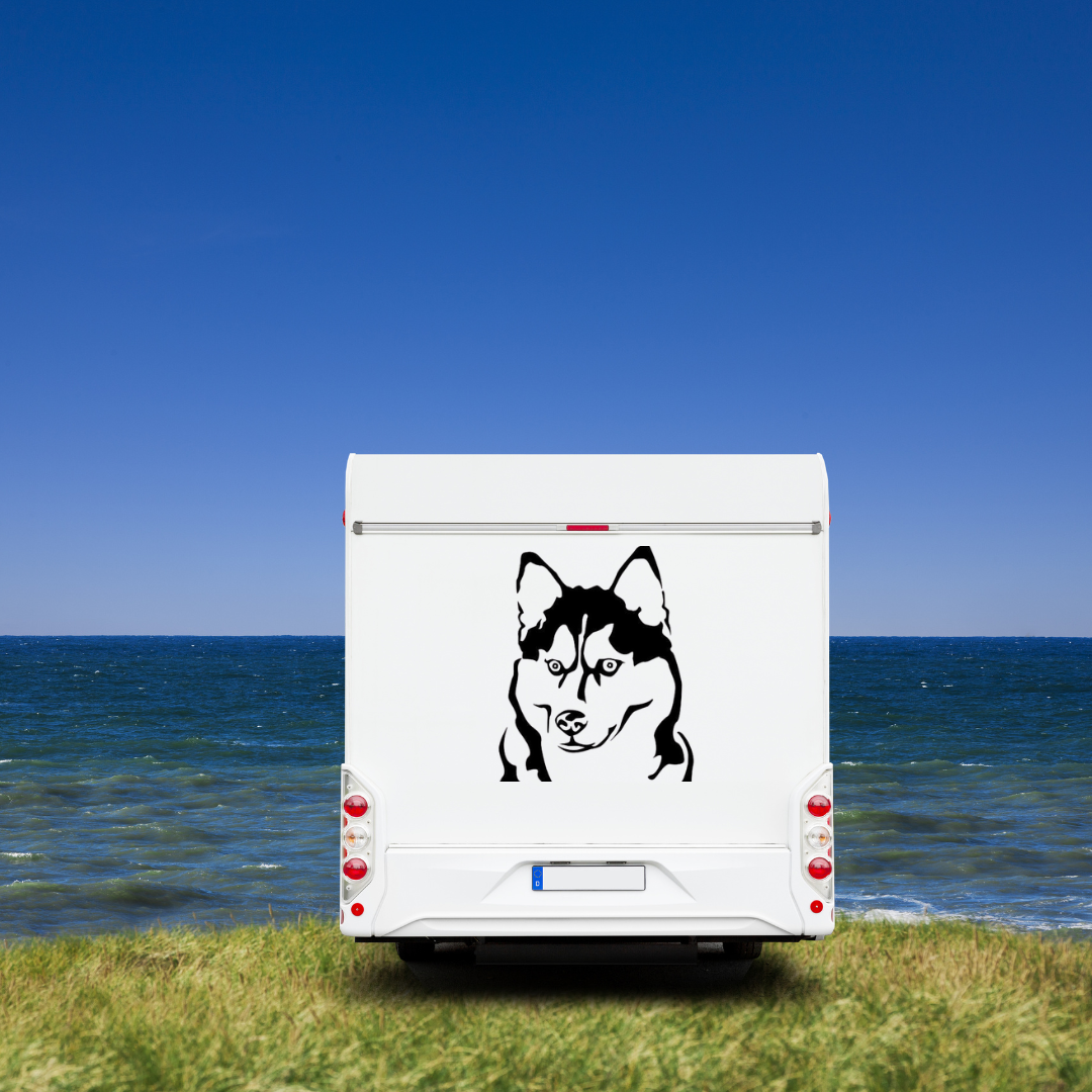 Husky Kopf Auto Wohnmobil Aufkleber l Wandtattoo - H30cm / Weiß