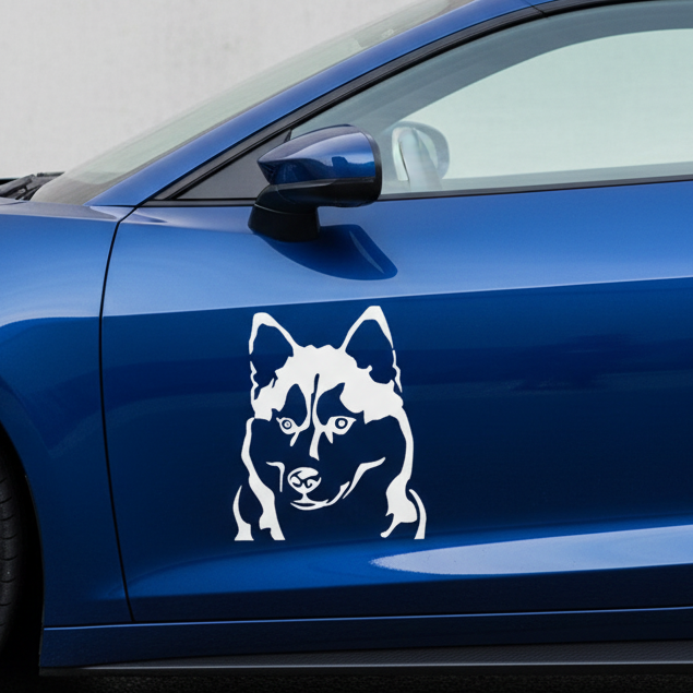 Husky Kopf Auto Wohnmobil Aufkleber l Wandtattoo - H50cm / Schwarz