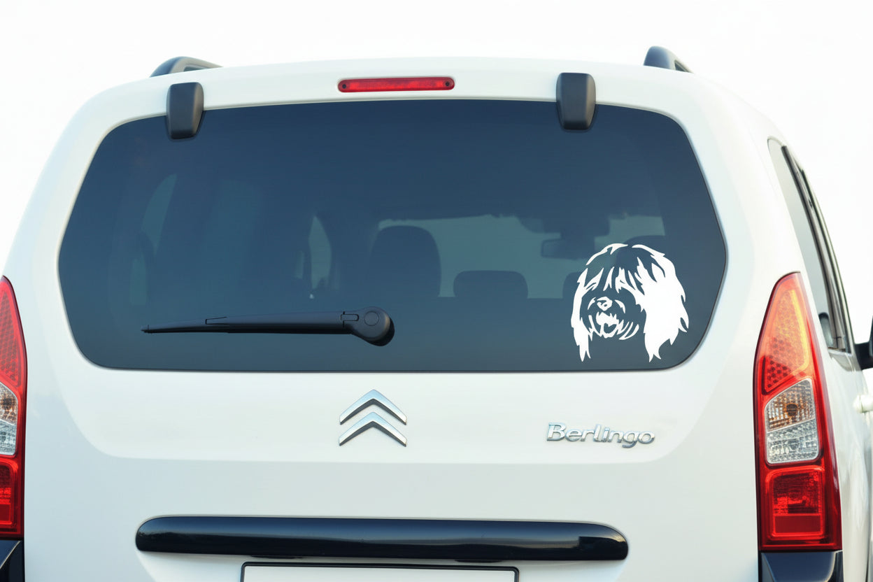 Bobtail Aufkleber Wohnmobil | Hund Kopf Autoaufkleber & Wandtattoo - H20cm / Weiß