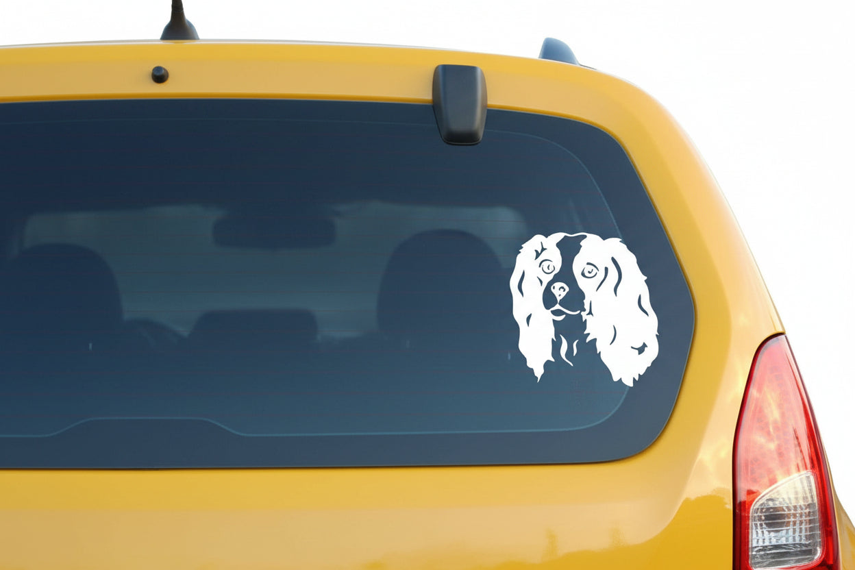 Cavalier King Charles Spaniel Aufkleber Wohnmobil | Hund Kopf Autoaufkleber & Wandtattoo - H30cm / Weiß
