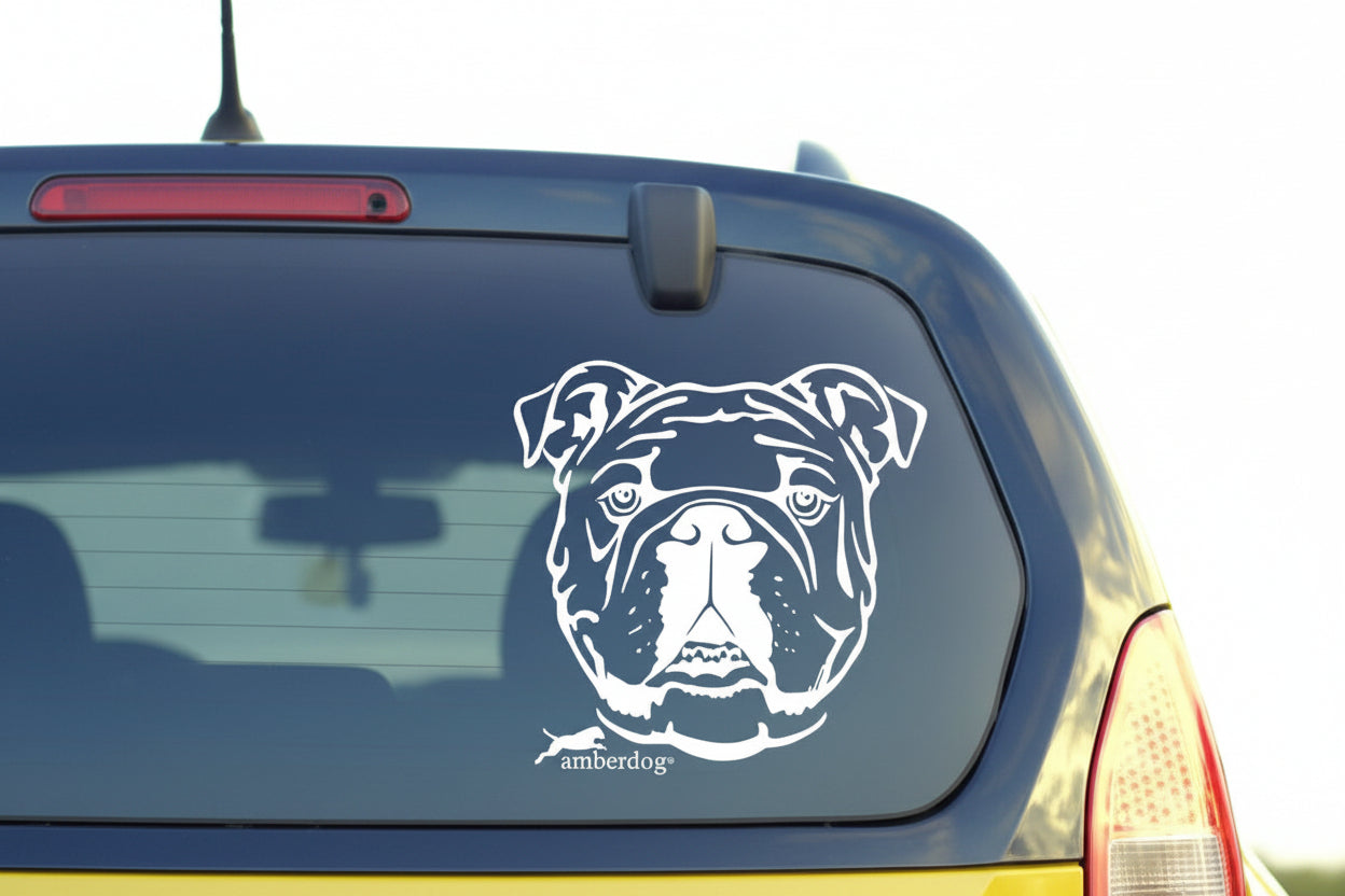 Englische Bulldogge Kopf Auto Wohnmobil Aufkleber l Wandtattoo - H20cm / Weiß