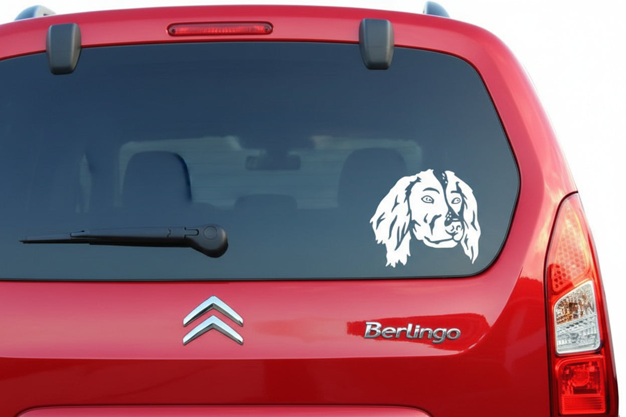 Münsterländer Aufkleber Wohnmobil | Hund Kopf Autoaufkleber & Wandtattoo - H50cm / Weiß