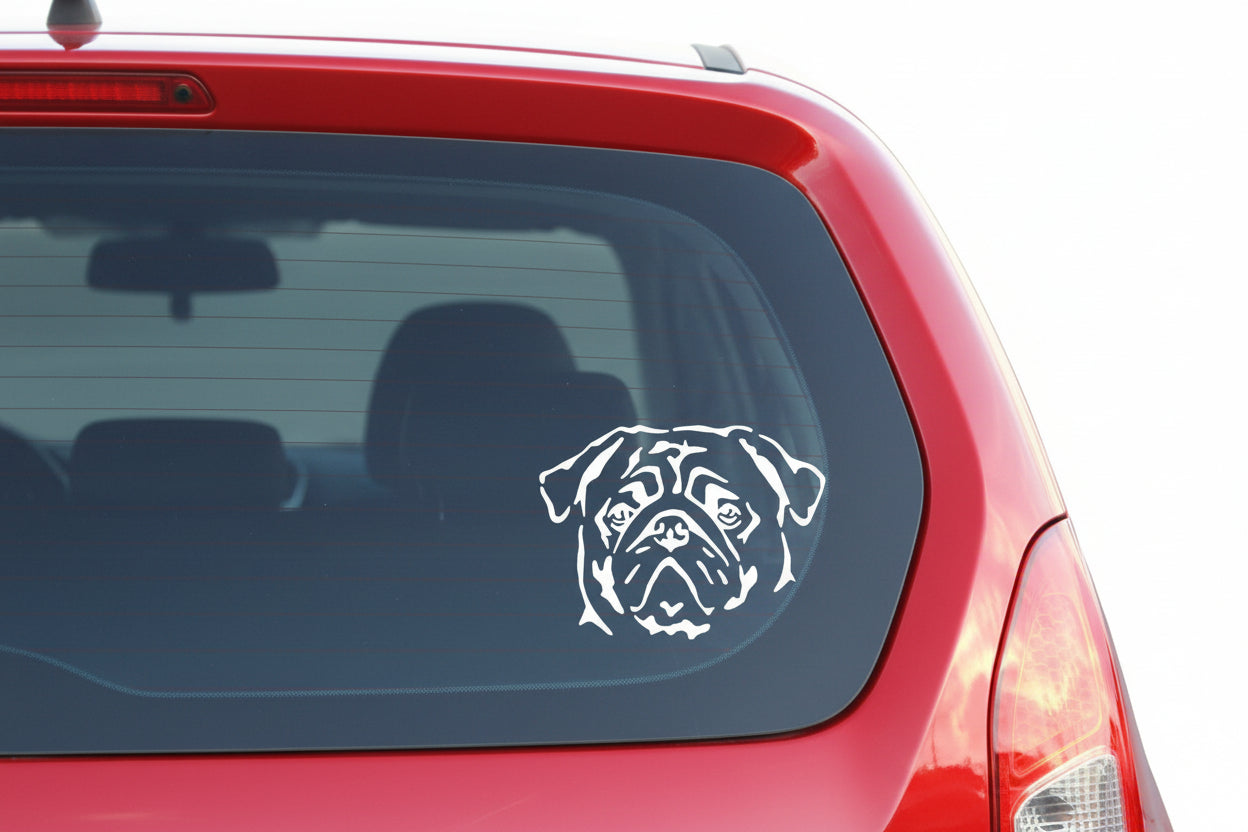 Mops Kopf Aufkleber Auto, Wohnmobil & Wandtattoo - H50cm / Weiß