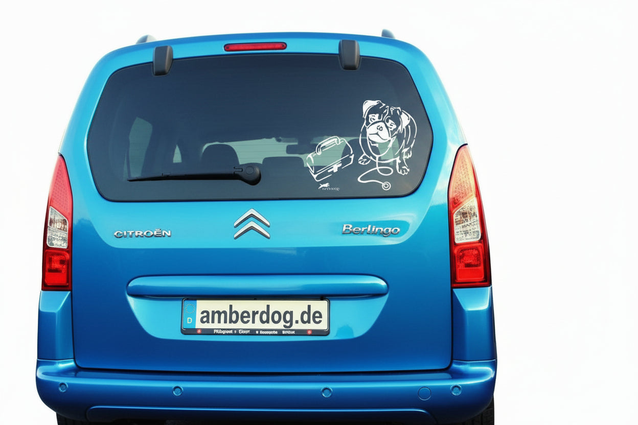 Tierarzt mit Mops Aufkleber I Wandtattoo Set - H30cm / Schwarz / Standard