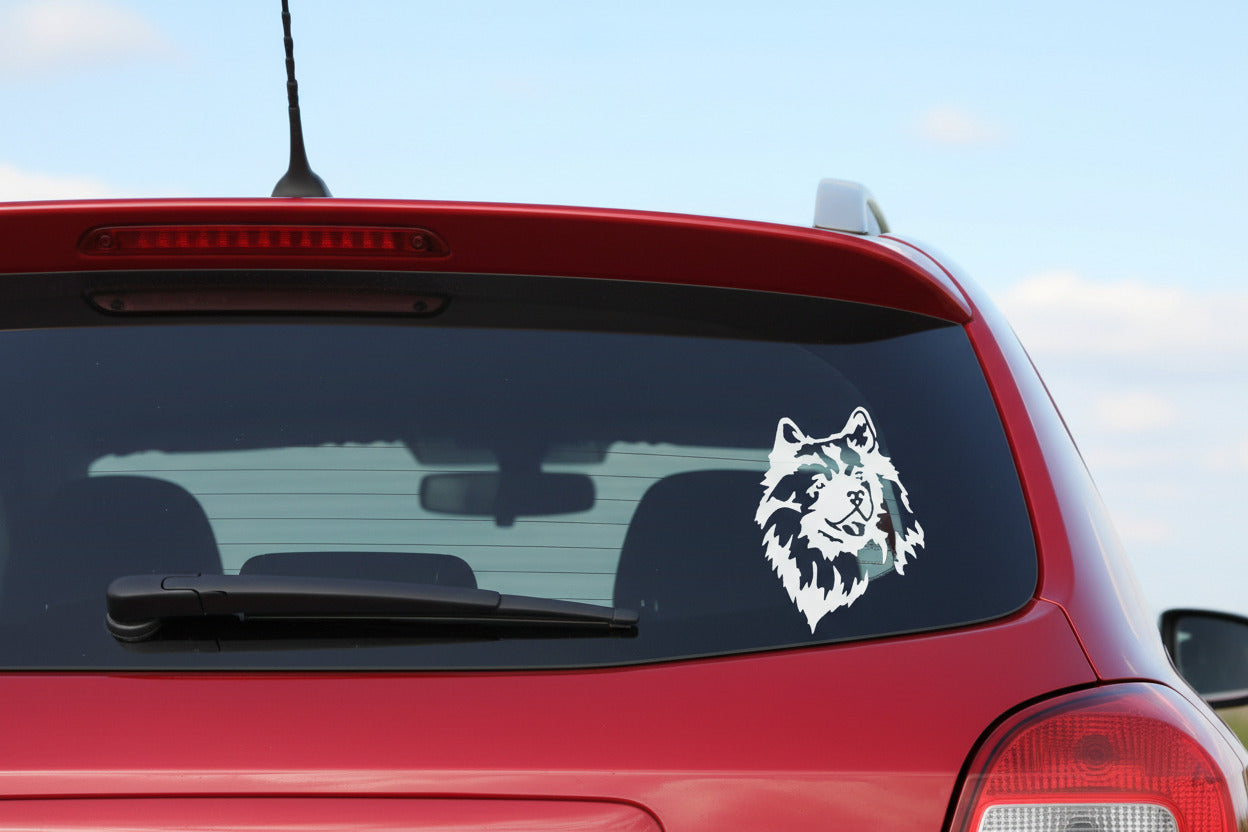 Wolfsspitz Aufkleber – Kopf Motiv für Auto, Wohnmobil & Wandtattoo - H20cm / Schwarz