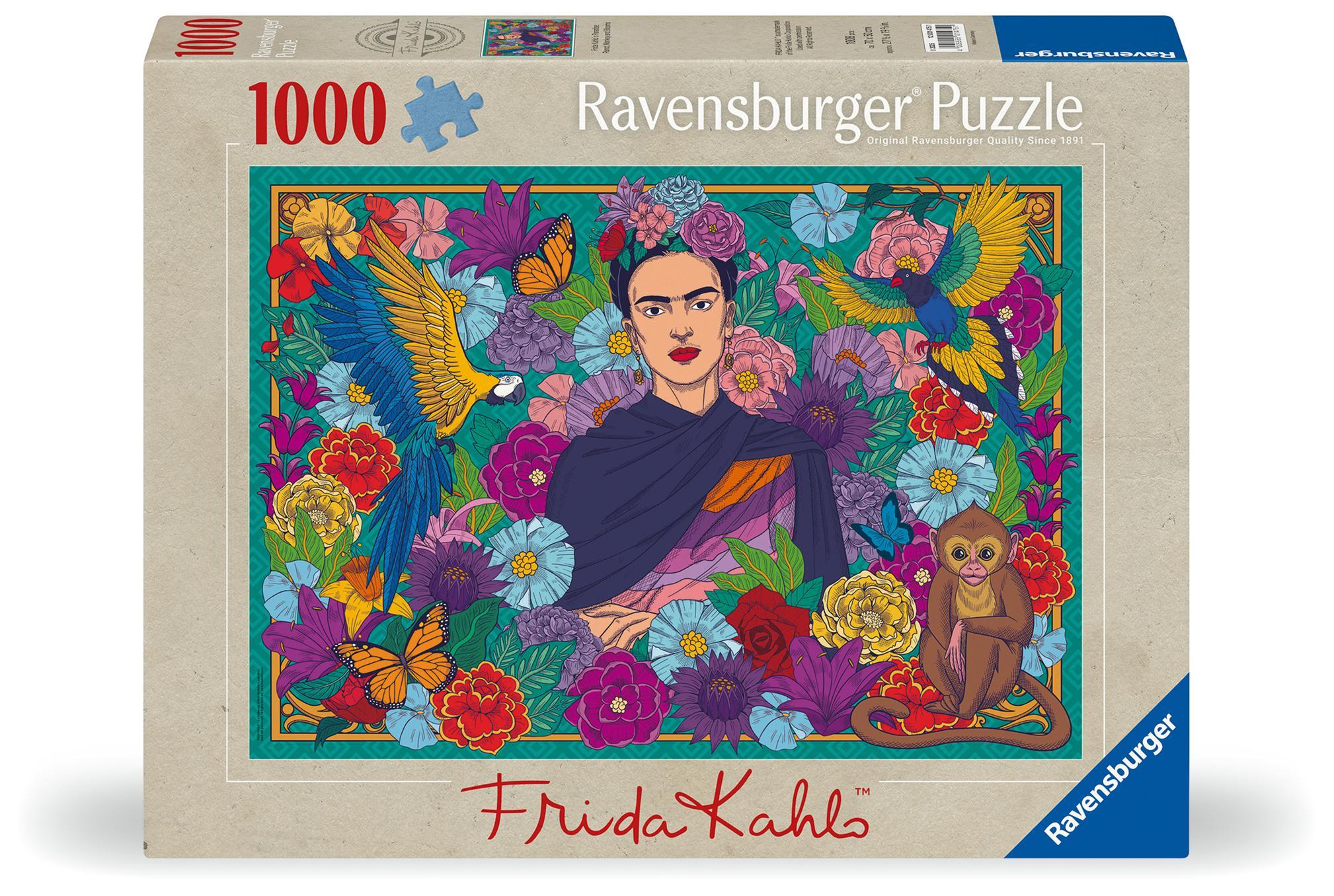 Erwachsenenpuzzle 1000 Teile - Frida Kahlo's Paradies: Papageien, Affen und Blüten