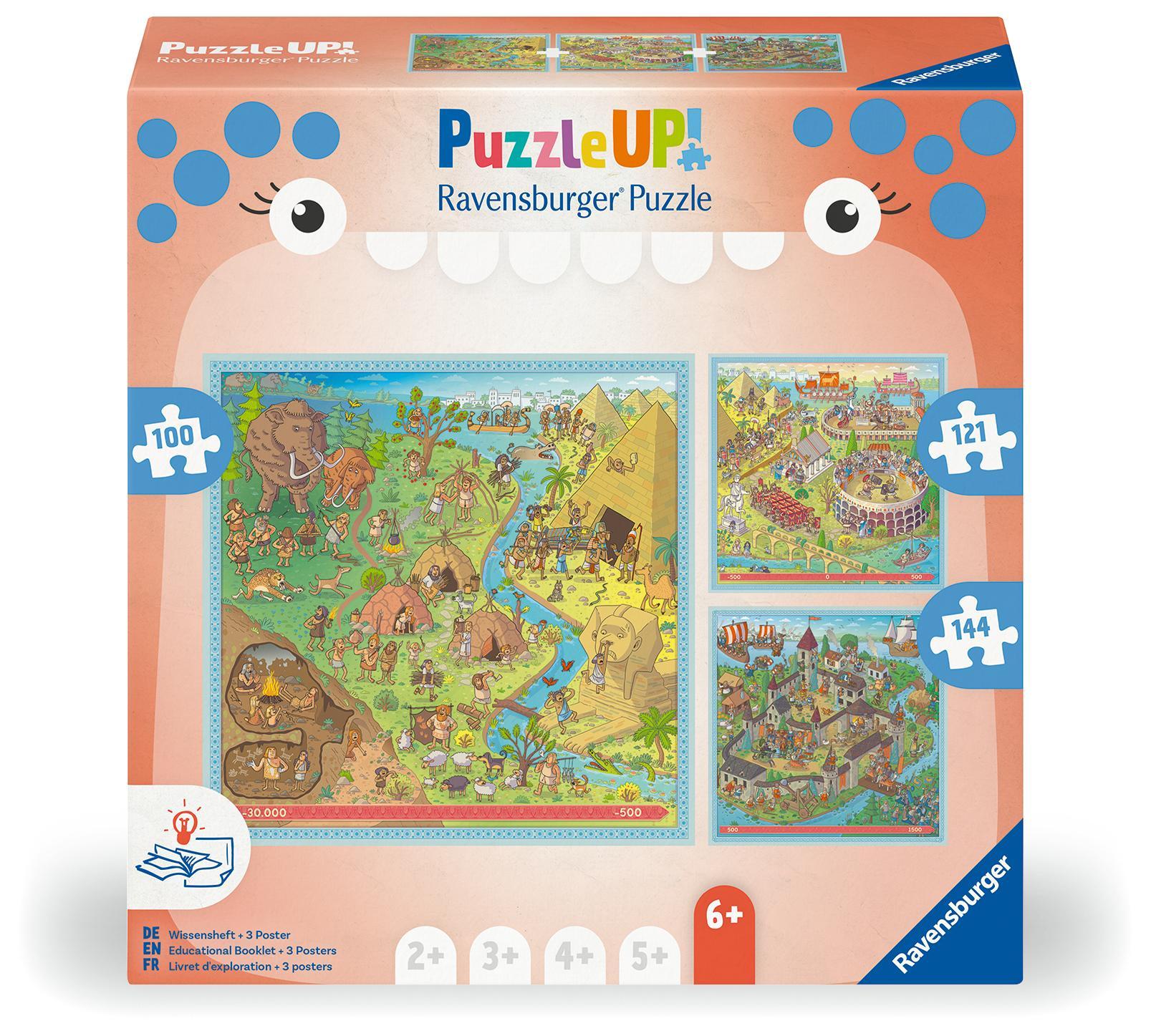 Kinderpuzzle 100,121,144 Teile - Puzzle UP! Geschichte - Steinzeit, Altes Rom, Mittelalter