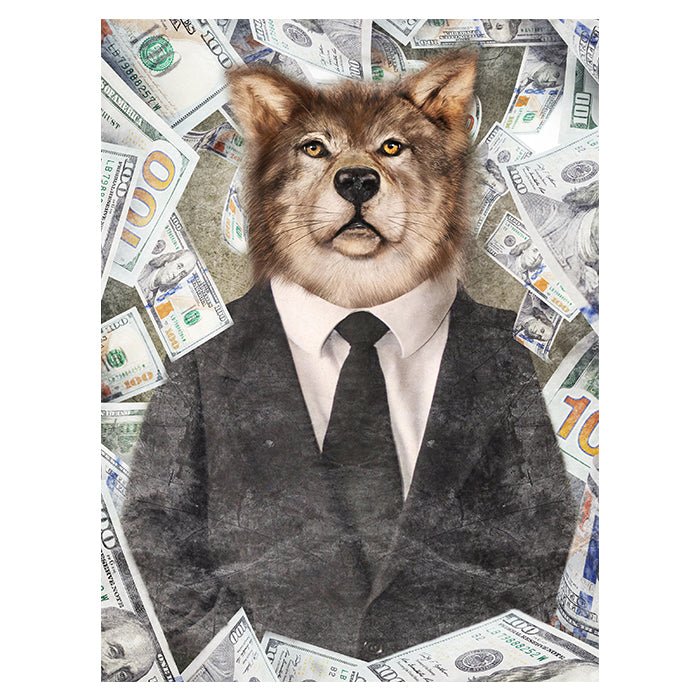 Wandbild Acrylglas Geld, Leit-Wolf im Anzug, Geld M0036 - 160x120cm von wandmotiv24
