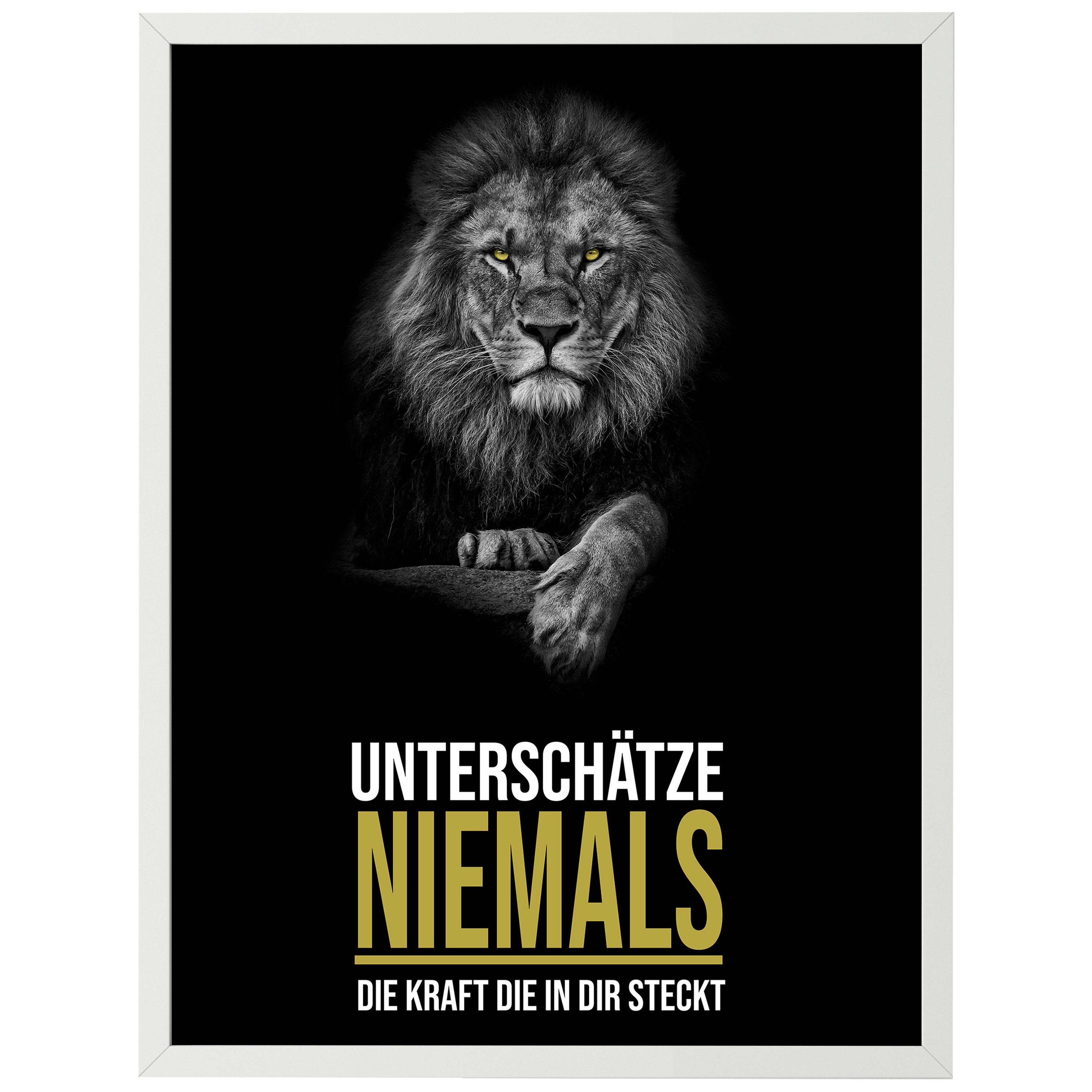 Poster Kraft die in dir steckt, Löwe, Bilder zur Motivation M0086 - Weißer Rahmen - 50x50cm von wandmotiv24