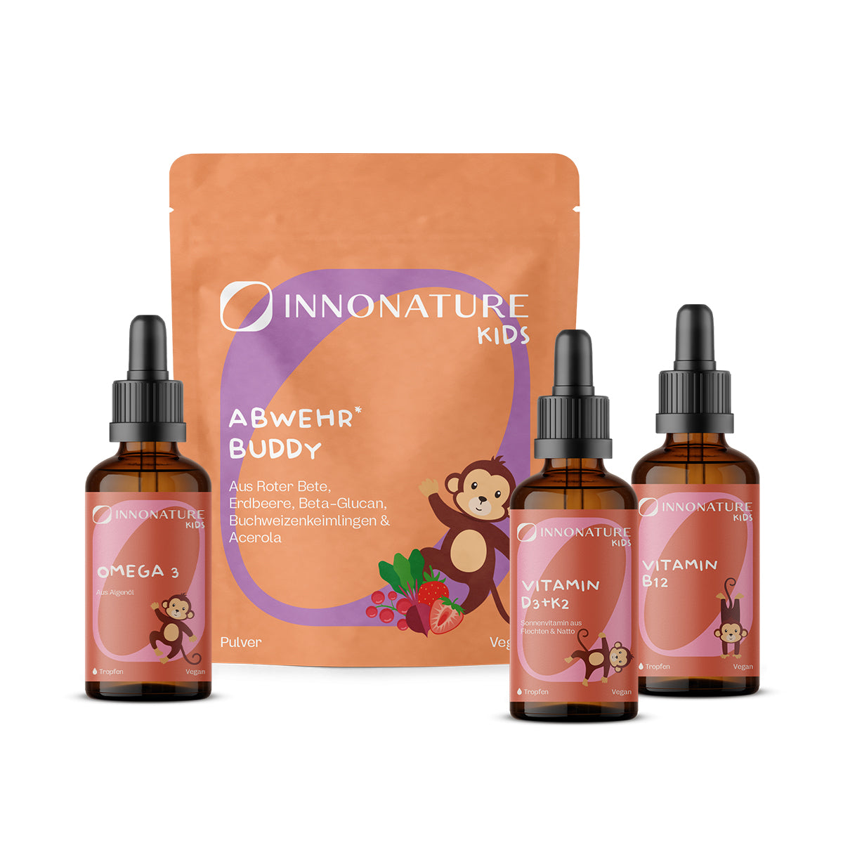 Kids-Paket mit Omega 3 Kids, Vitamin D3+K2 Kids, Abwehr* Buddy und Vitamin B12 Kids | 100% vegane Inhaltsstoffe