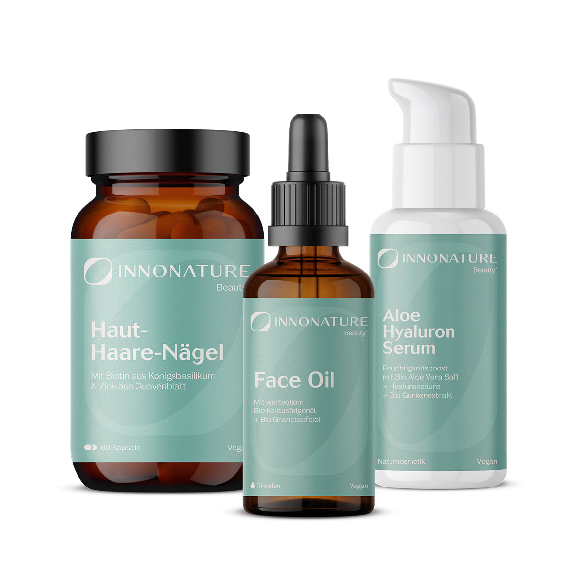 Anti Aging Face Care Paket mit Face Oil, Aloe Hyaluron Serum und Haut Haare Nägel Kapseln | 100% natürliche Inhaltsstoffe und vegan