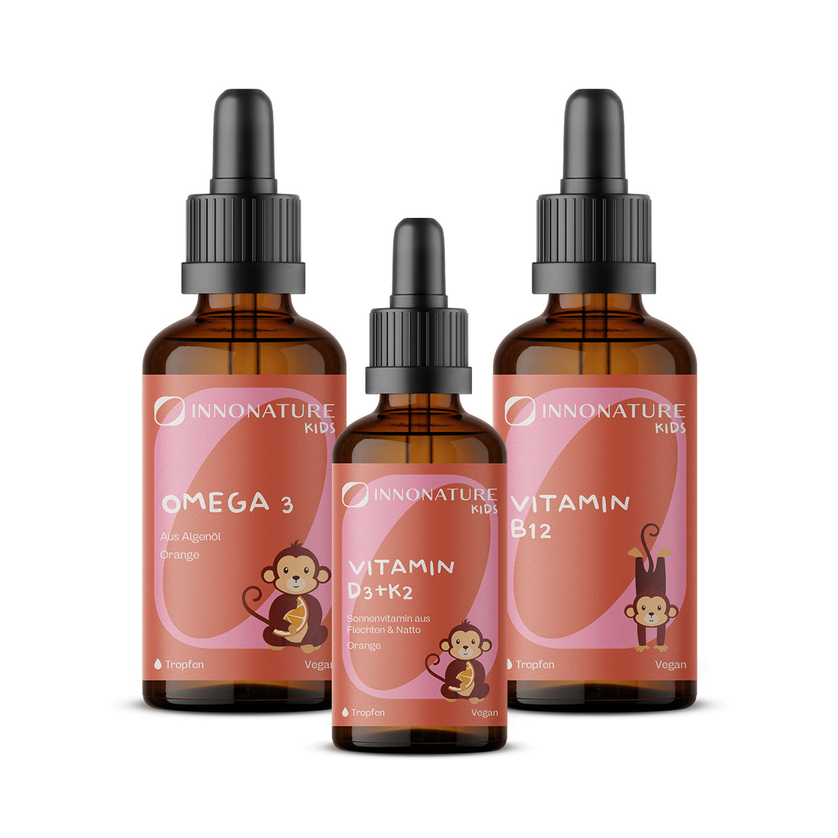 Kids-Vegan-Starter-Paket mit Omega 3 Tropfen, Vitamin B12 und Vitamin D3+K2 Tropfen | 100% vegan