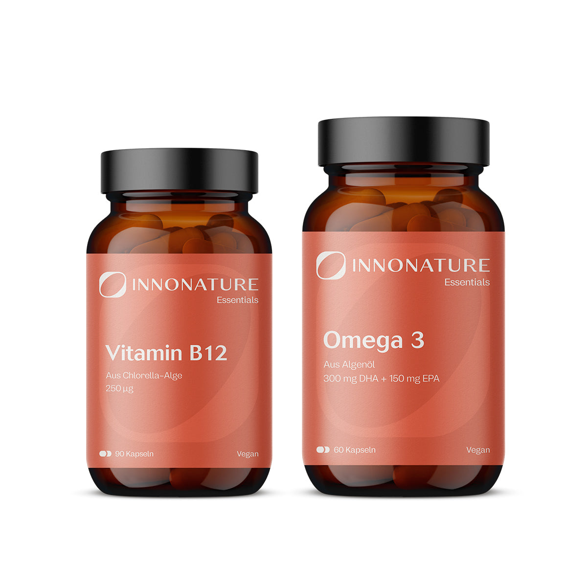 Vegan-Starter-Set mit Omega 3 2:1 DHA/EPA Kapseln aus Algenöl und Vitamin B12 250 µg Kapseln aus Chlorella | 100% vegan