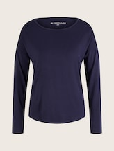TOM TAILOR Damen Pyjama-Langarmshirt, blau, Uni, Gr. 36