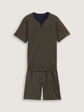 TOM TAILOR Herren Pyjama-Set mit Logo-Print und Kordelzug, grün, Uni, Gr. 48