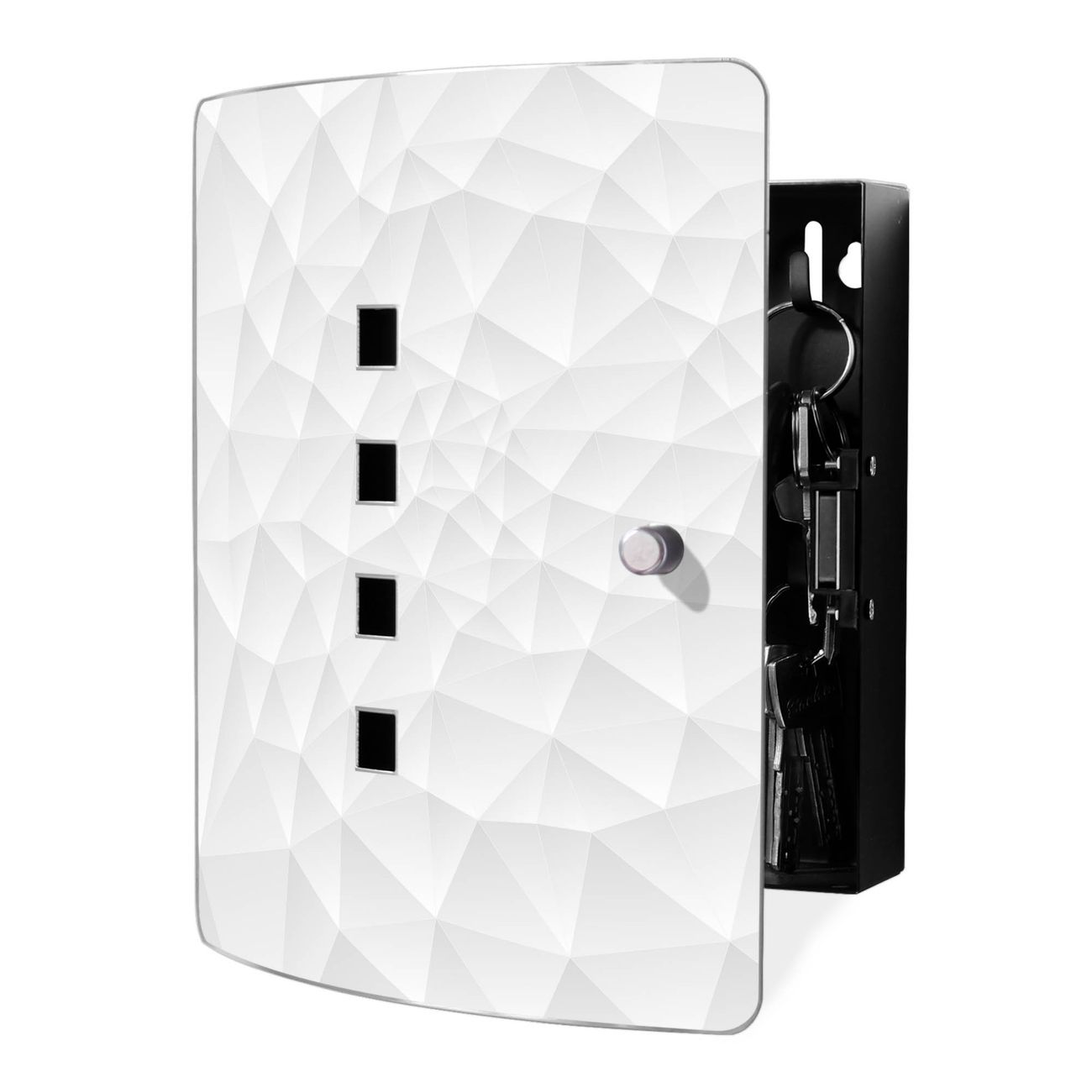 banjado Design Schlüsselkasten mit Edelstahl Tür und Motiv Nautilus Schlüsselschrank zur Schlüsselaufbewahrung groß mit Magnetverschluss Zierlöcher