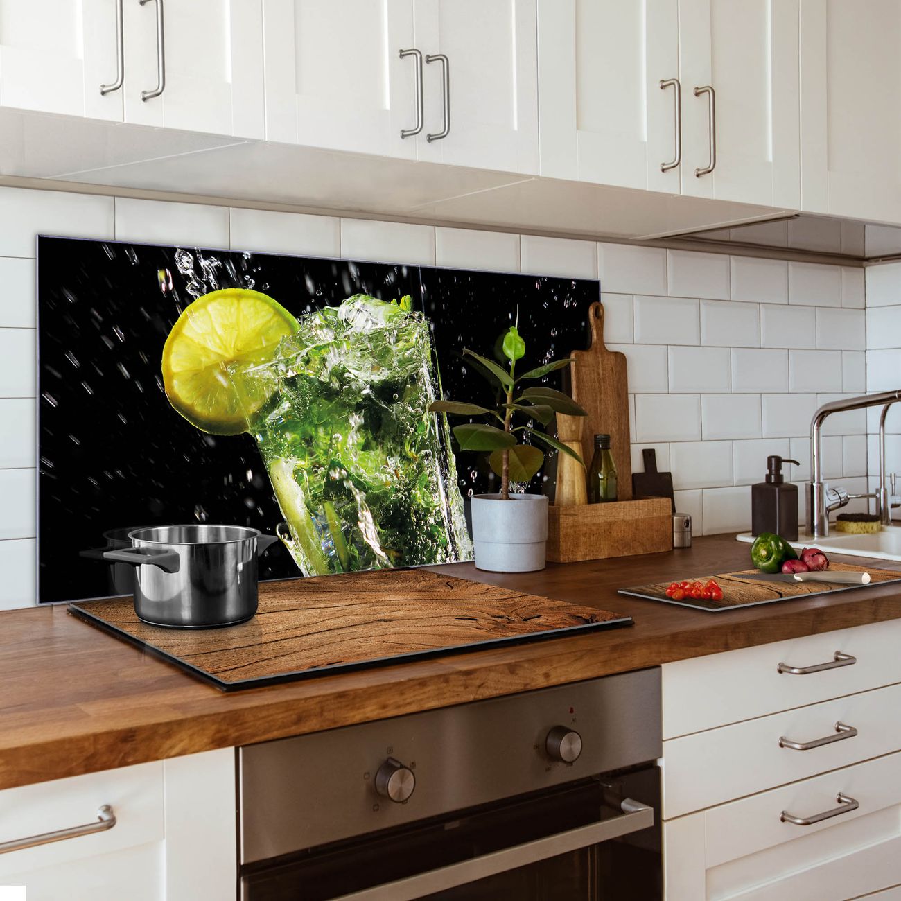 banjado Nischenrückwand 60x90cm Glas Küchenrückwand selbstklebend Spritzschutz Küche Herd ohne Bohren, Sicherheitsglas Motiv Cocktail