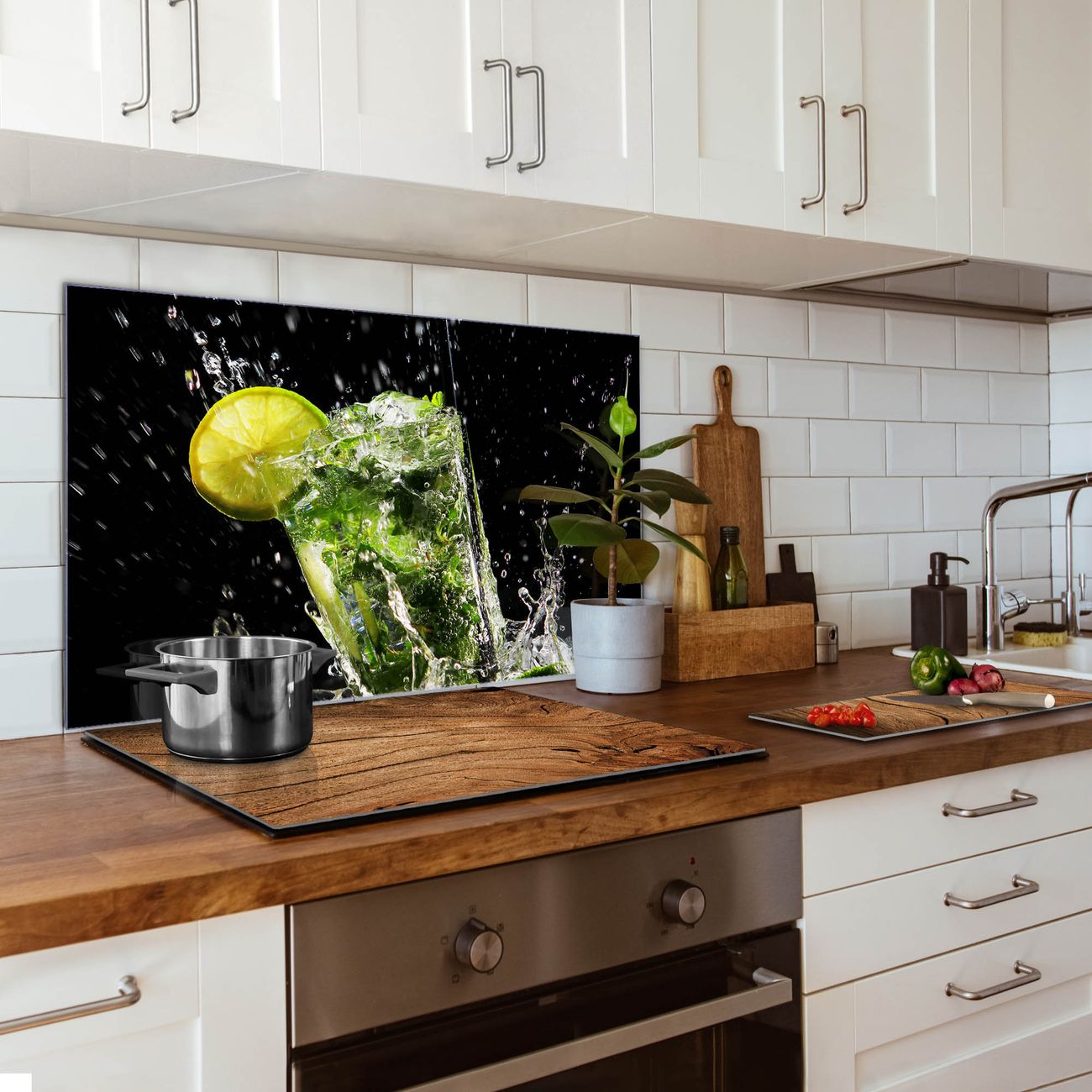 banjado Nischenrückwand 50x100cm Glas Küchenrückwand selbstklebend Spritzschutz Küche Herd ohne Bohren, Sicherheitsglas Motiv Cocktail