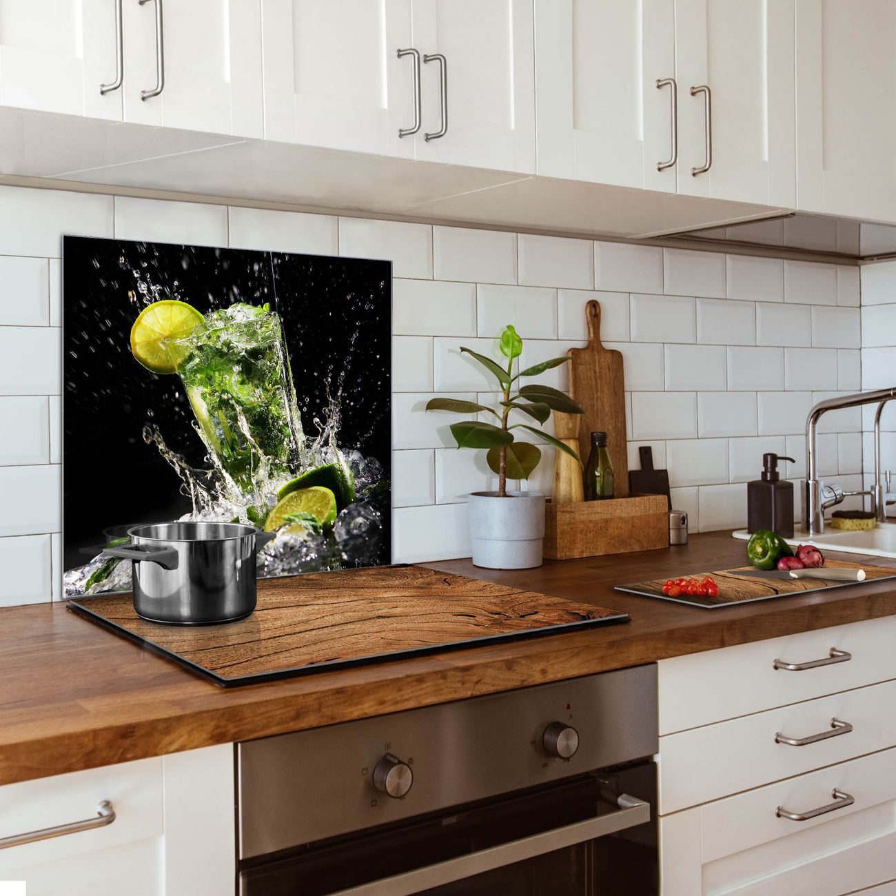 banjado Nischenrückwand  Glas Küchenrückwand selbstklebend Spritzschutz Küche Herd ohne Bohren, Sicherheitsglas Motiv Cocktail