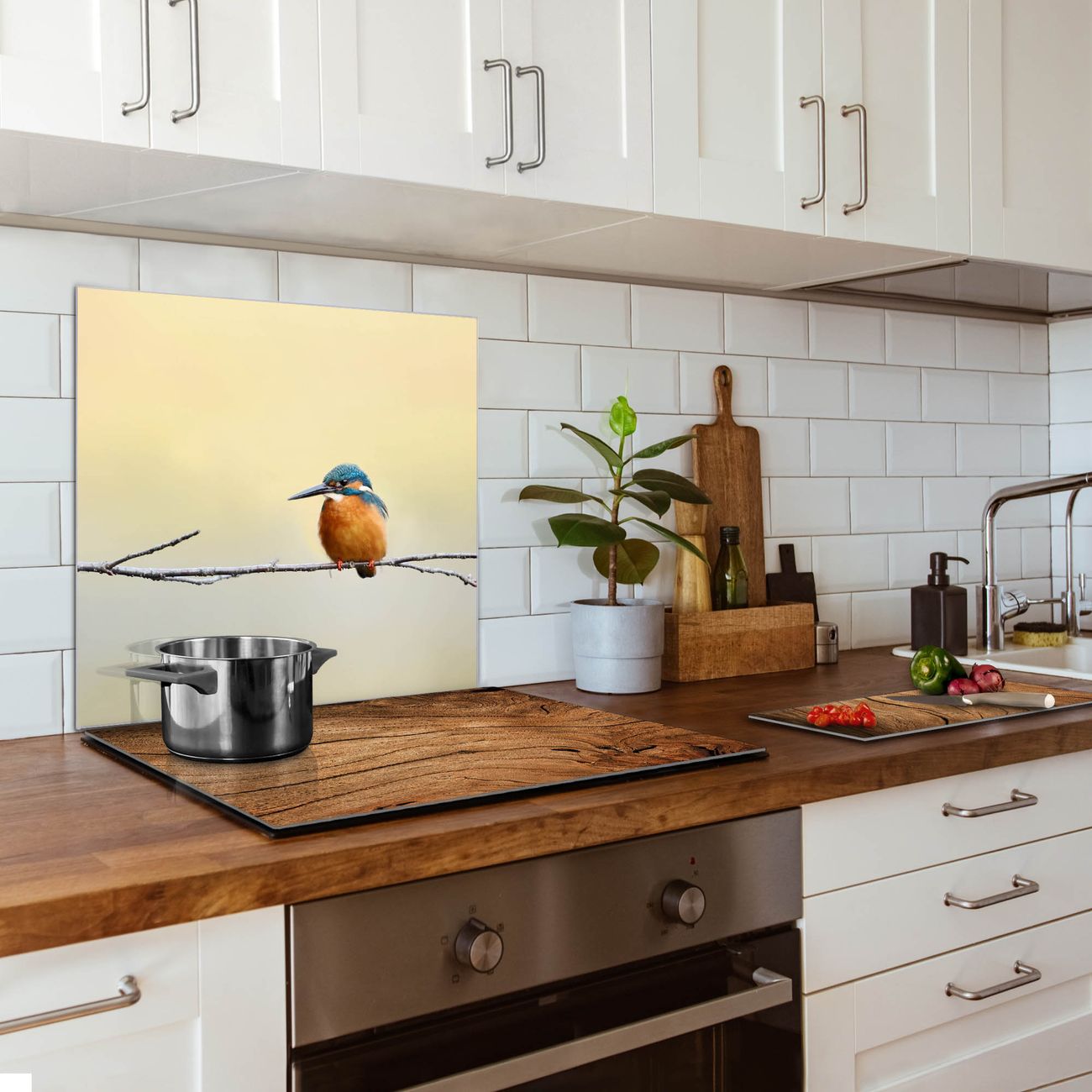 banjado Nischenrückwand  Glas Küchenrückwand selbstklebend Spritzschutz Küche Herd ohne Bohren, Sicherheitsglas Motiv Pause